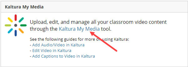 Kaltura “My Media” module link from Ulearn “My Courses” landing page