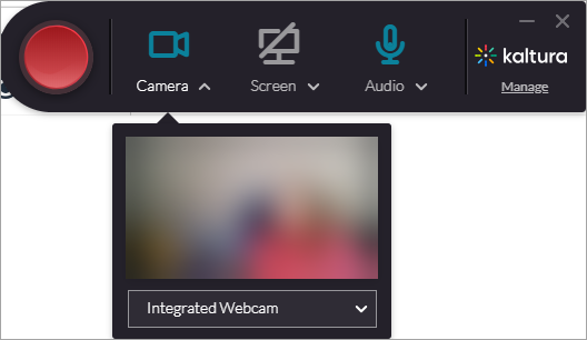 Kaltura Capture toolbar with recording options.