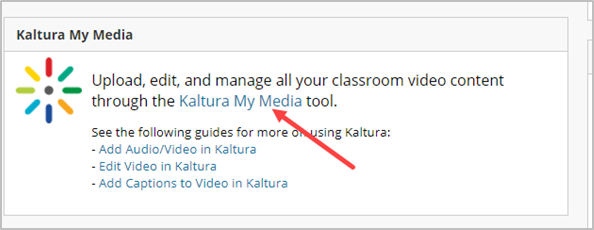 The Kaltura My Media link on the homepage.