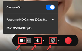 Express Capture recording features. Webcam, audio device, and screen recording features are highlighted.