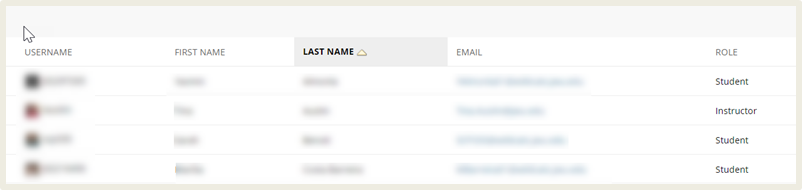 Screenshot showing the list of users in a course including their J number, names, and emails.