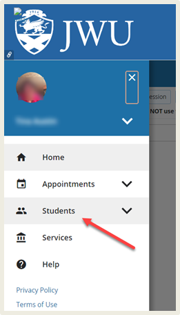 uSucceed's left side menu with the "Students" option highlighted.